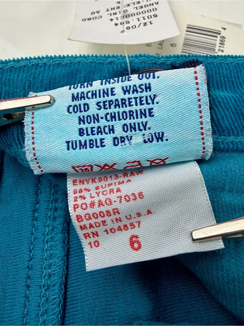 Adriano Goldschmied Angel Girl Turquoise Corduroy Girls Pants- Szs 3, 5, 6 & 8
